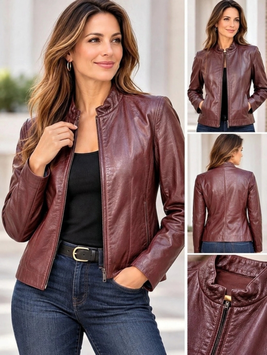 Danier Jackets & Blazers - Danier Leather Women's Burgundy Leather-Style Jacket